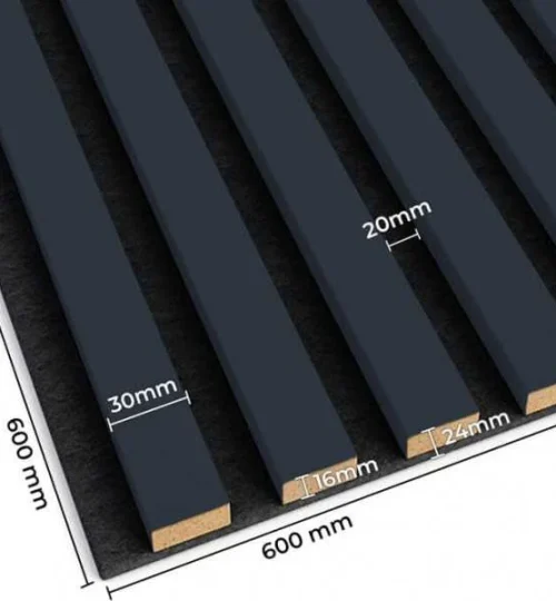Set Riflaj decorativ - Panouri acustice 3D pe pasla pentru perete sau tavan, Antracit, 600x24x600 mm, 4 panouri