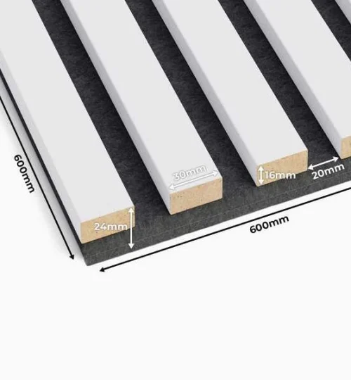 Set Riflaj decorativ - Panouri acustice 3D pe pasla pentru perete sau tavan, Alb mat, 600x24x600 mm, 4 panouri