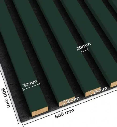 Set Riflaj decorativ - Panouri acustice 3D pe pasla pentru perete sau tavan, Verde intens, 600x24x600 mm, 4 panour