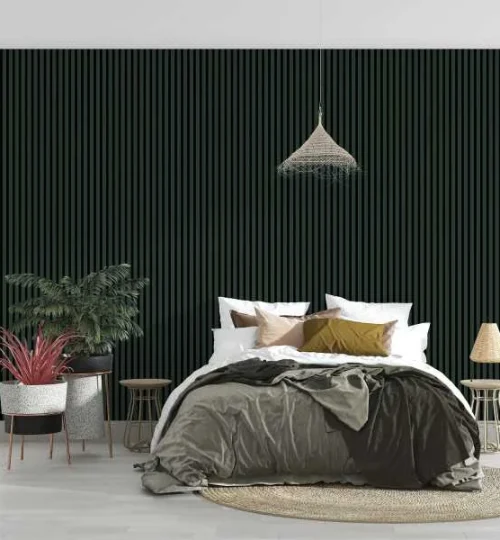 Set Riflaj decorativ - Panouri acustice 3D pe pasla pentru perete sau tavan, Verde intens, 600x24x600 mm, 4 panour