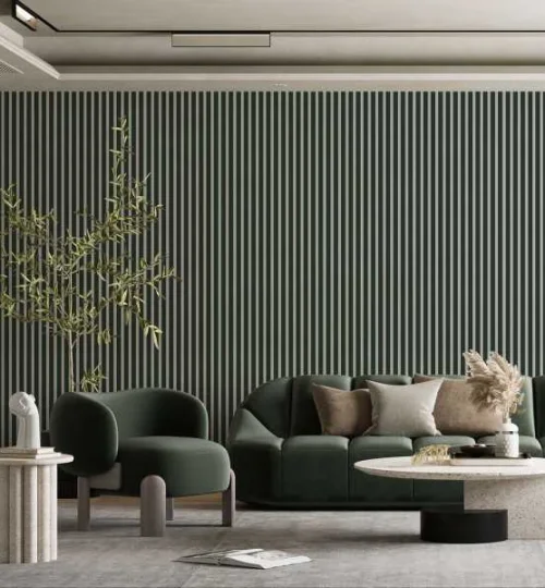 Set Riflaj decorativ - Panouri acustice 3D pe pasla pentru perete sau tavan, Verde intens, 600x24x600 mm, 4 panour