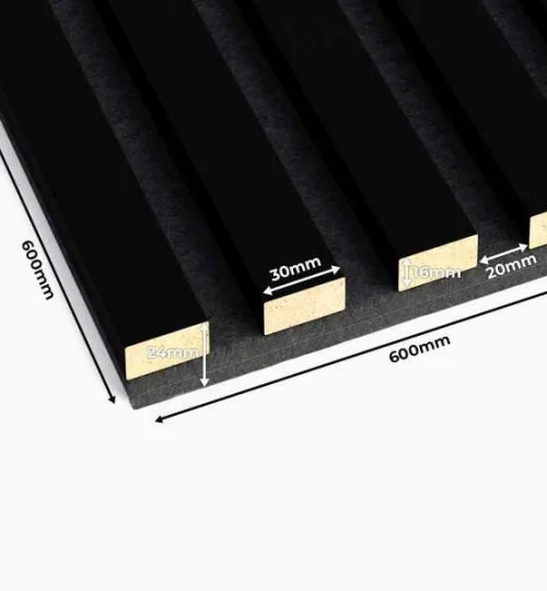 Set Riflaj decorativ - Panouri acustice 3D pe pasla pentru perete sau tavan, Negru mat, 600x24x600 mm, 4 panouri