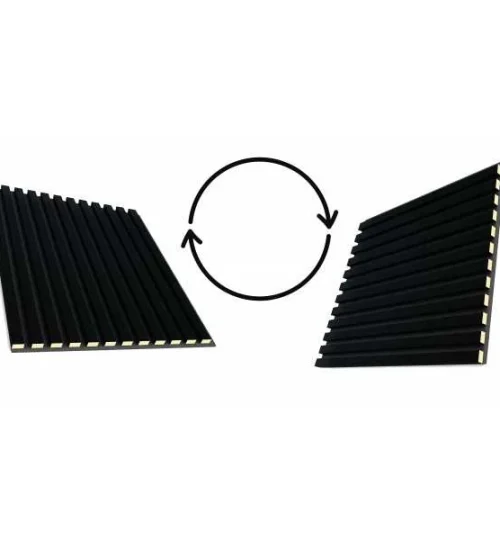 Set Riflaj decorativ - Panouri acustice 3D pe pasla pentru perete sau tavan, Negru mat, 600x24x600 mm, 4 panouri