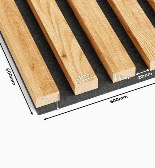 Set Riflaj decorativ - Panouri acustice 3D pe pasla pentru perete sau tavan, Stejar Natur, 600x24x600 mm, 4 panouri