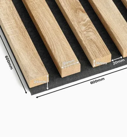 Set Riflaj decorativ - Panouri acustice 3D pe pasla pentru perete sau tavan, Stejar Sonoma, 600x24x600 mm, 4 panouri