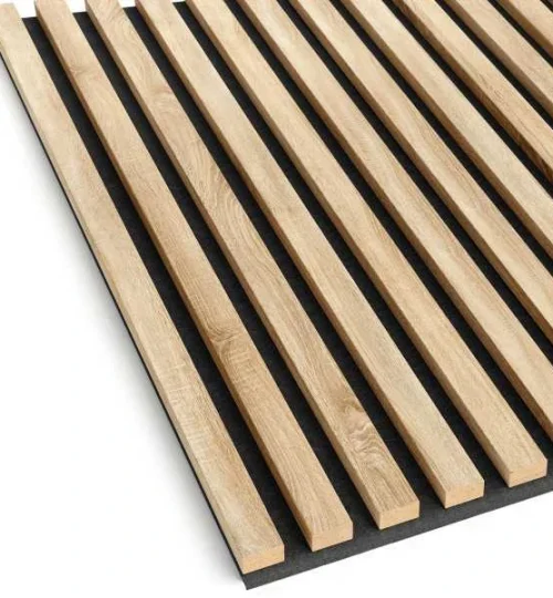 Set Riflaj decorativ - Panouri acustice 3D pe pasla pentru perete sau tavan, Stejar Sonoma, 600x24x600 mm, 4 panouri