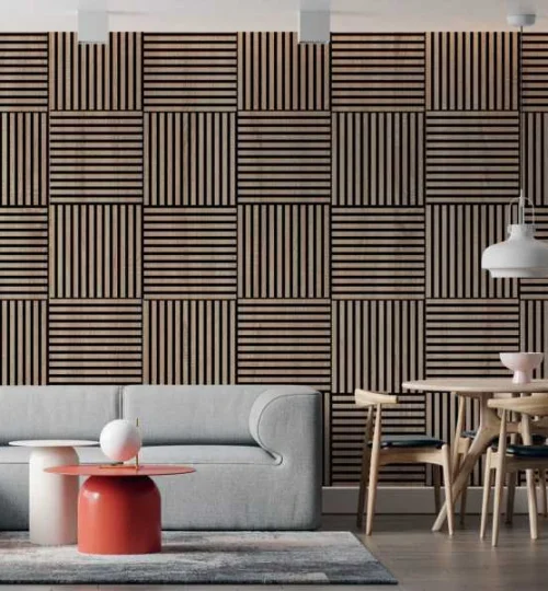 Set Riflaj decorativ - Panouri acustice 3D pe pasla pentru perete sau tavan, Stejar Sonoma, 600x24x600 mm, 4 panouri