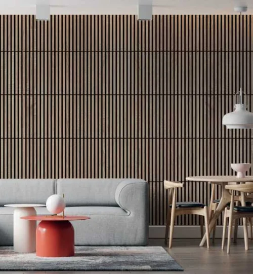 Set Riflaj decorativ - Panouri acustice 3D pe pasla pentru perete sau tavan, Stejar Sonoma, 600x24x600 mm, 4 panouri