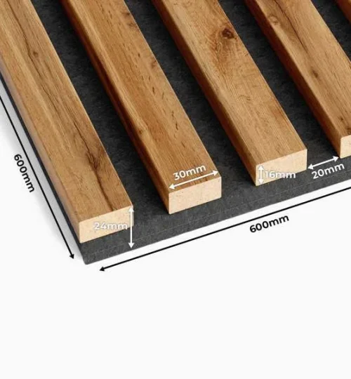 Set Riflaj decorativ - Panouri acustice 3D pe pasla pentru perete sau tavan, Stejar Wotan, 600x24x600 mm, 4 panouri