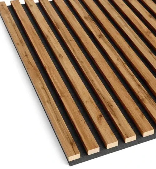 Set Riflaj decorativ - Panouri acustice 3D pe pasla pentru perete sau tavan, Stejar Wotan, 600x24x600 mm, 4 panouri