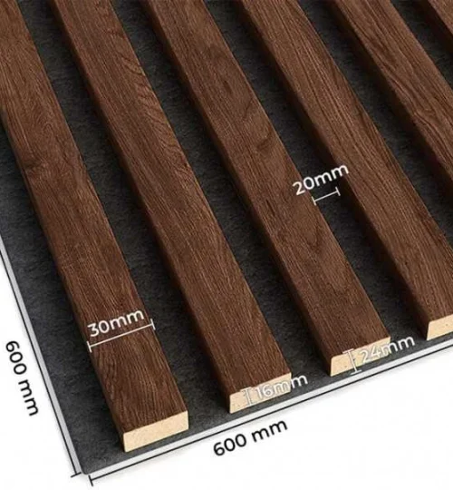 Set Riflaj decorativ - Panouri acustice 3D pe pasla pentru perete sau tavan, Nuc, 600x24x600 mm, 4 panouri
