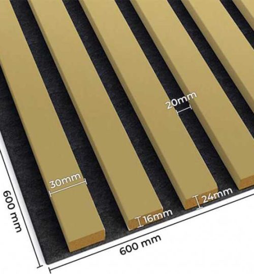 Set Riflaj decorativ - Panouri acustice 3D pe pasla pentru perete sau tavan, Auriu, 600x24x600 mm